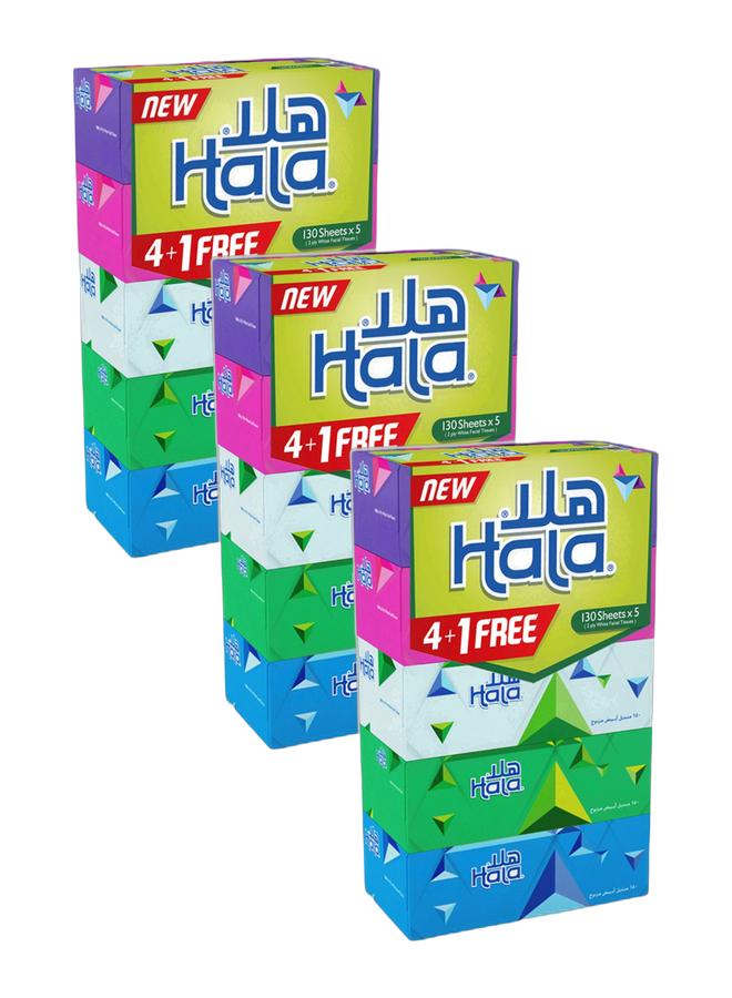 Hala مناديل وجه 2 طبقة متنوعة 130 ورقة، 5 علب × 3 (15 علبة) - Image 1